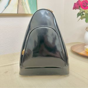 💯 GUCCI Bamboo Black Patent Leather Backpack Sling bag Shoulder Bag CLEAN